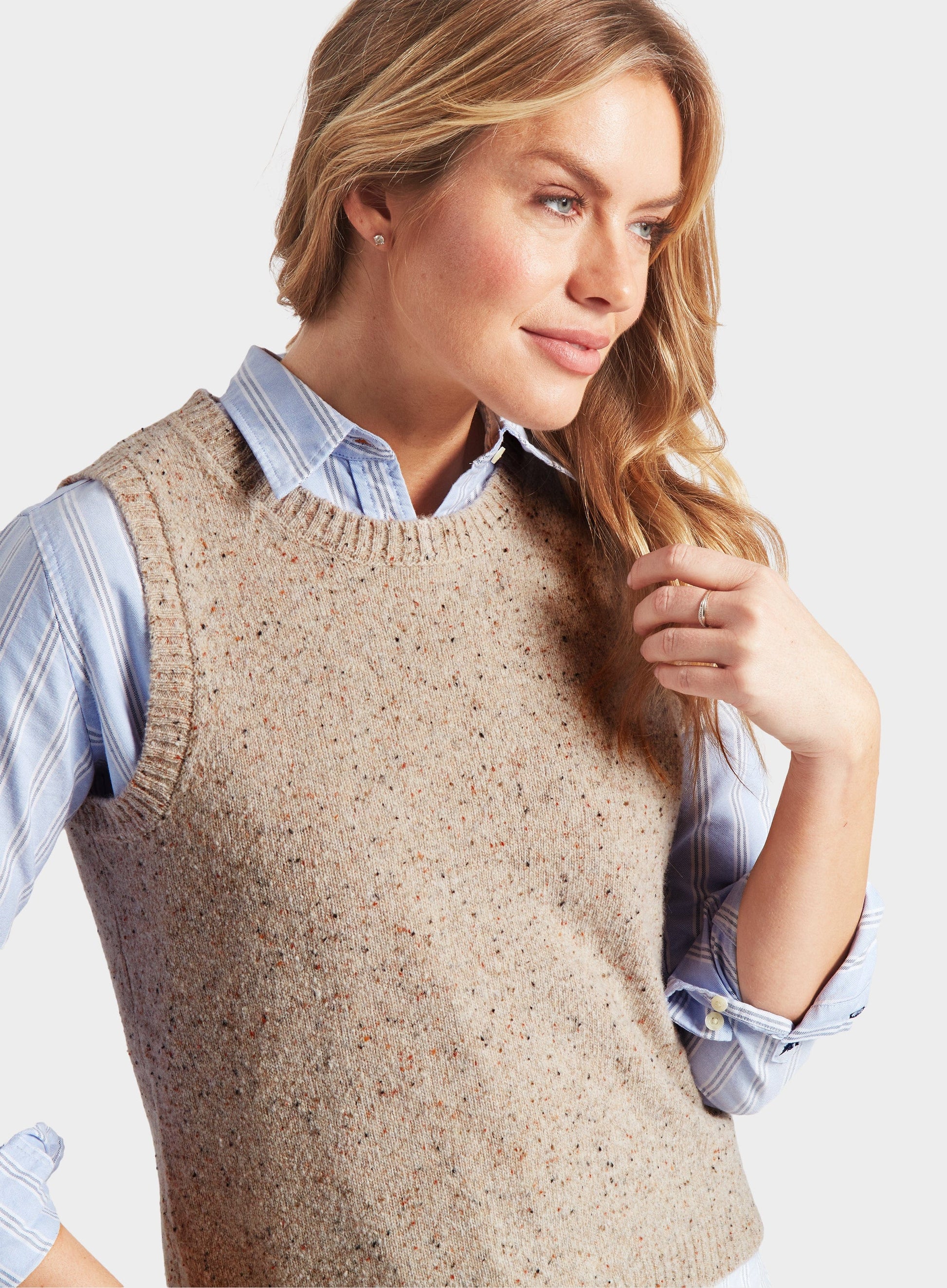 Womens Knitted Neppy Vest in Natural Oxford Shirt - Main Image