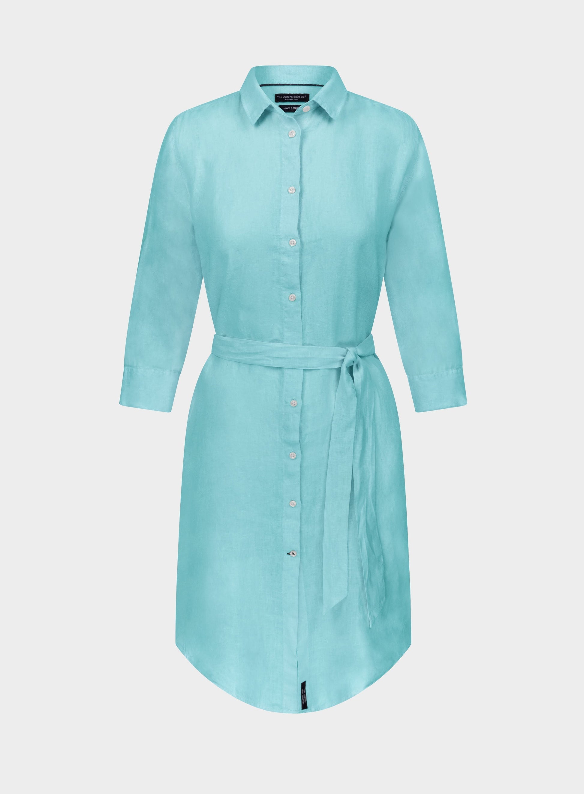 Womens Linen Shirt Dress in Aqua Oxford Shirt - Main Image