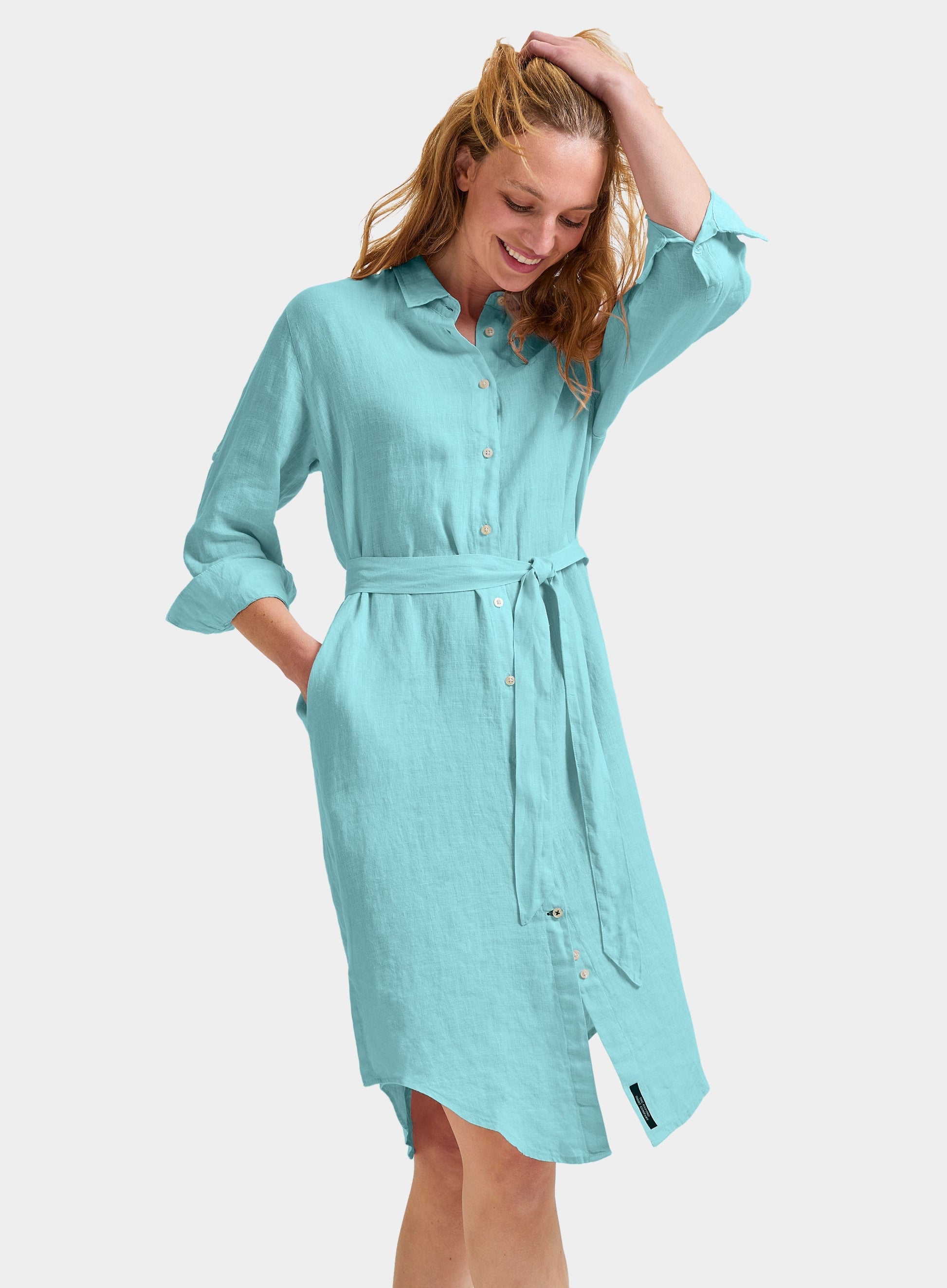 Womens Linen Shirt Dress in Aqua - Oxford Shirt Co. Womens Linen Shirt Dress in Aqua - Oxford Shirt Co.