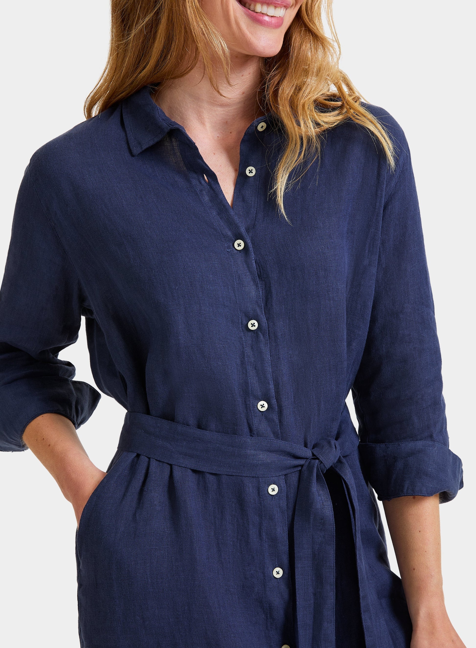 Womens Linen Shirt Dress in Navy - Oxford Shirt Co. Womens Linen Shirt Dress in Navy - Oxford Shirt Co.