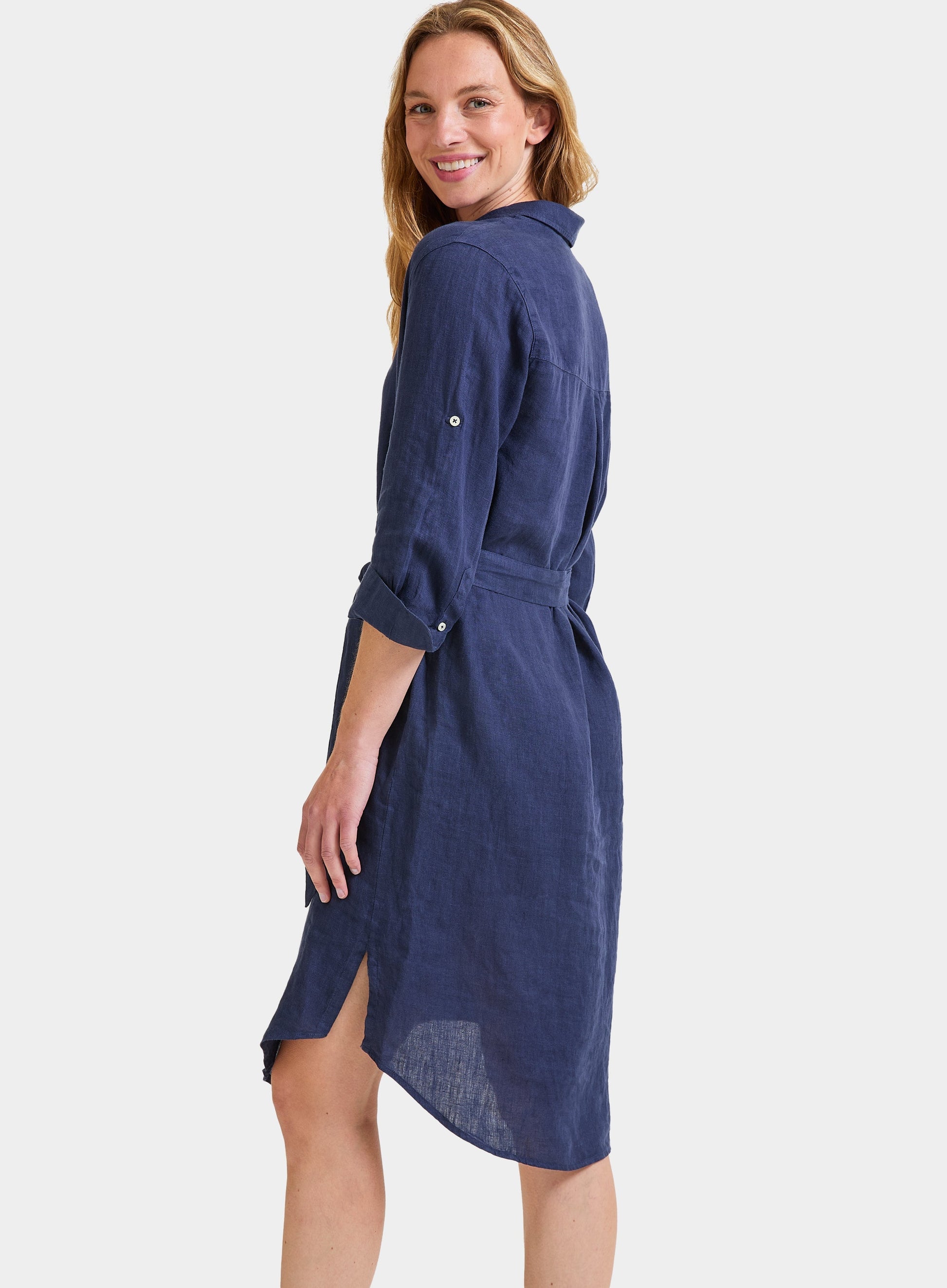 Womens Linen Shirt Dress in Navy - Oxford Shirt Co. Womens Linen Shirt Dress in Navy - Oxford Shirt Co.