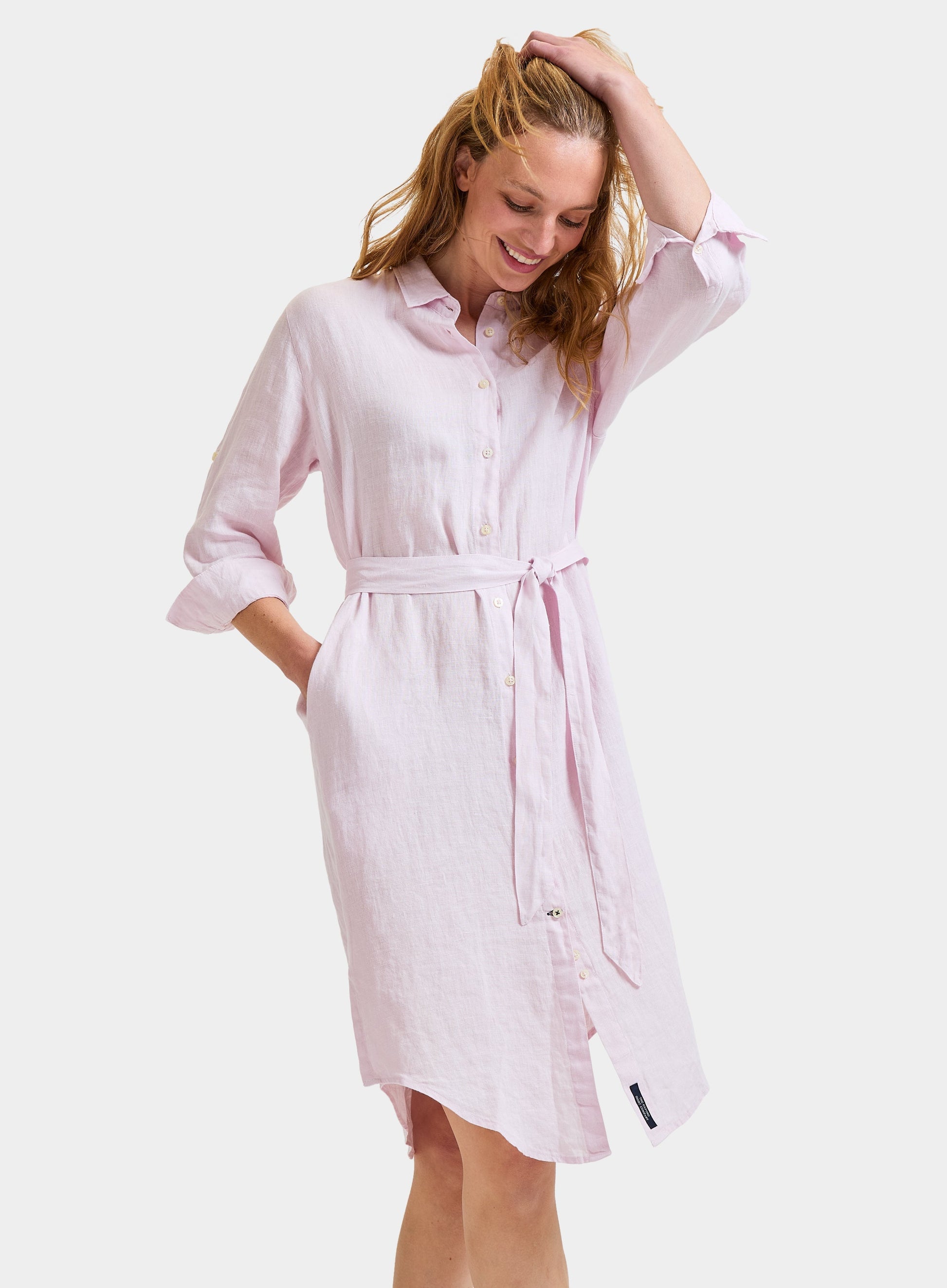 Womens Linen Shirt Dress in Pink - Oxford Shirt Co. Womens Linen Shirt Dress in Pink - Oxford Shirt Co.