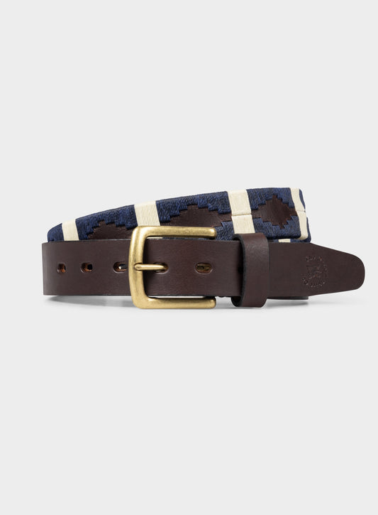 Men’s argentine polo belt in Navy & White.