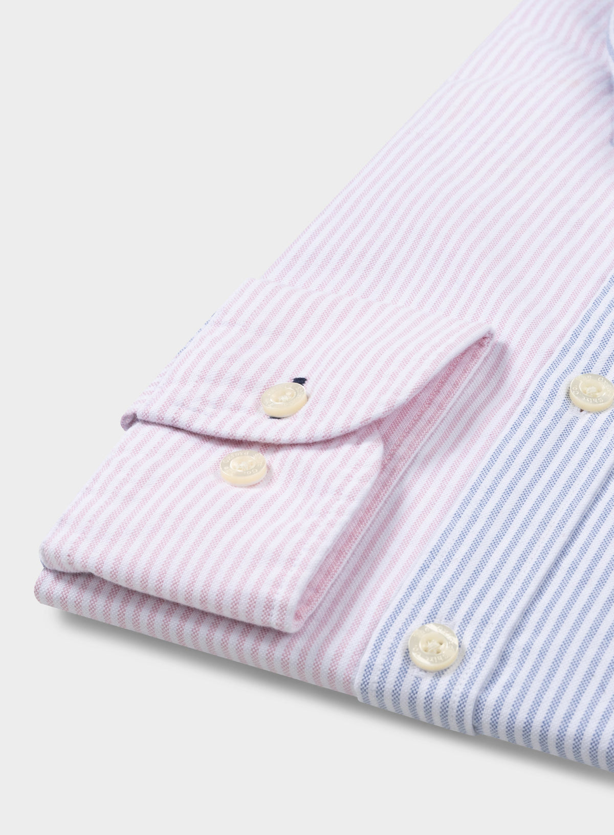Men’s button-down colour-block Oxford shirt in Blue & Pink Stripe.