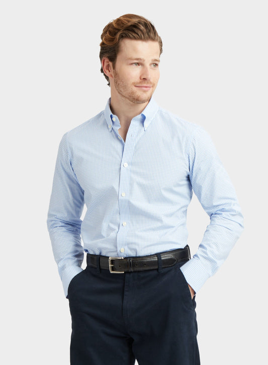 Men’s button-down gingham shirt in Blue.