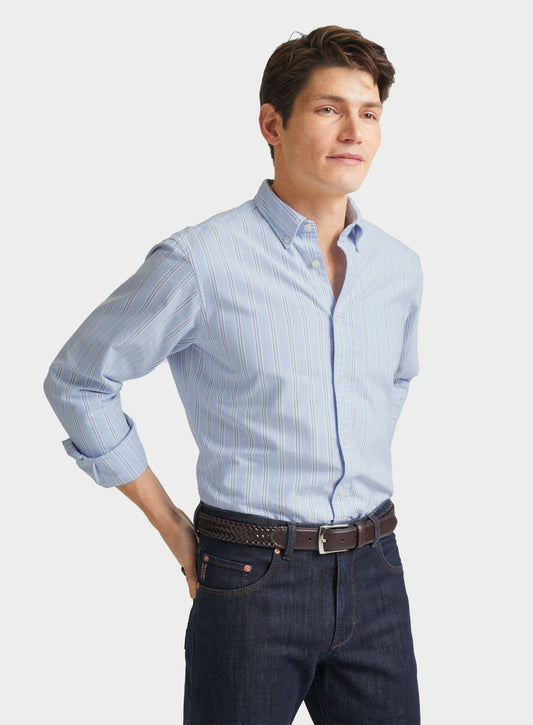 Men’s button-down Oxford shirt in Blue and Navy Stripe.