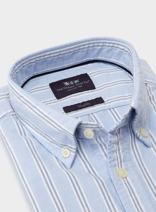 Men’s button-down Oxford shirt in Blue and Navy Stripe.