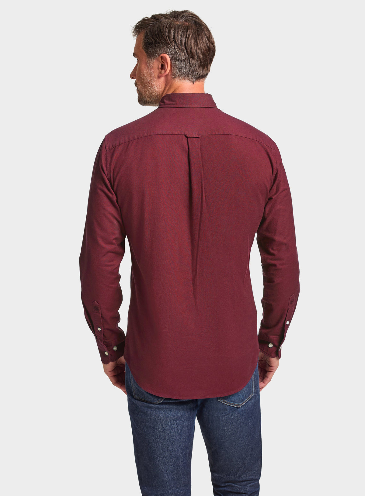 Men’s button-down Oxford shirt in Burgundy.
