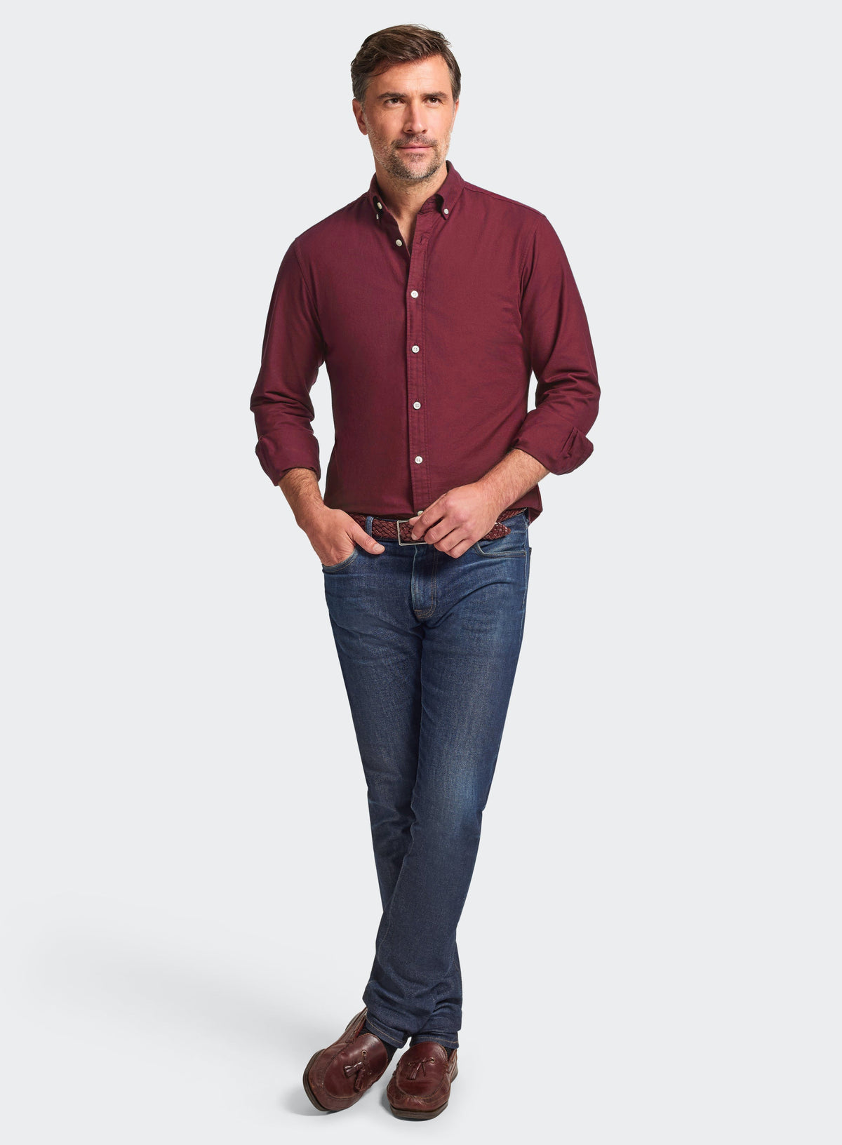 Men’s button-down Oxford shirt in Burgundy.