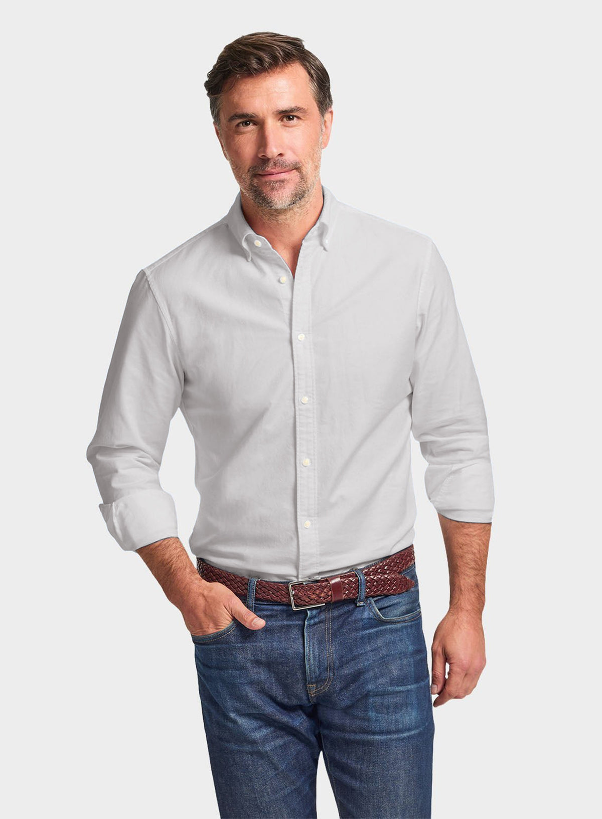 Men’s button-down Oxford shirt in Grey.