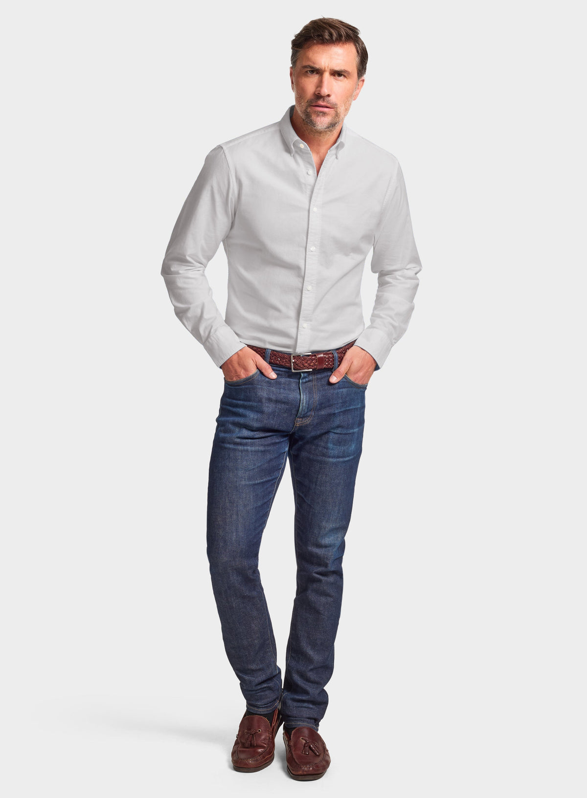 Men’s button-down Oxford shirt in Grey.