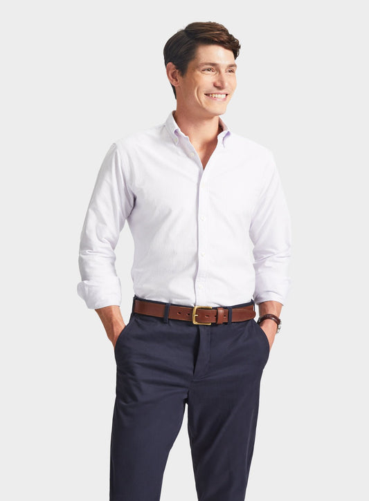 Men’s button-down Oxford shirt in Lilac Stripe.