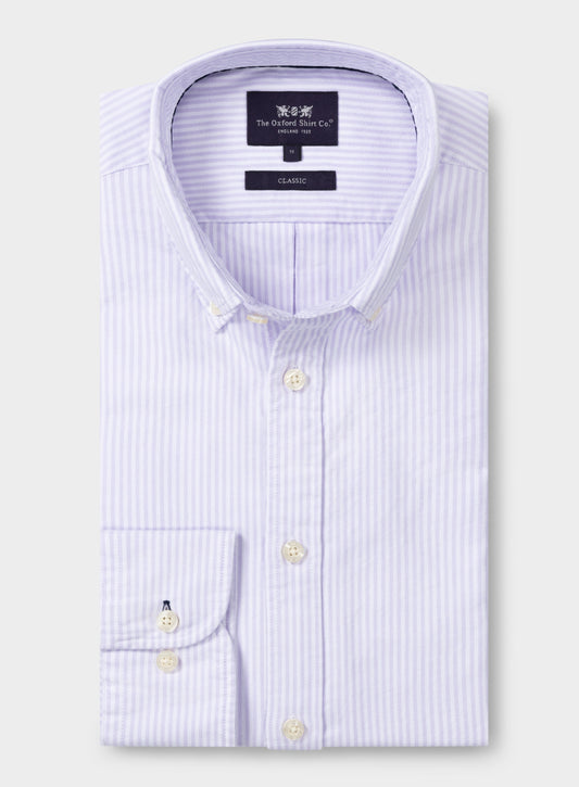 Men’s button-down Oxford shirt in Lilac Stripe.