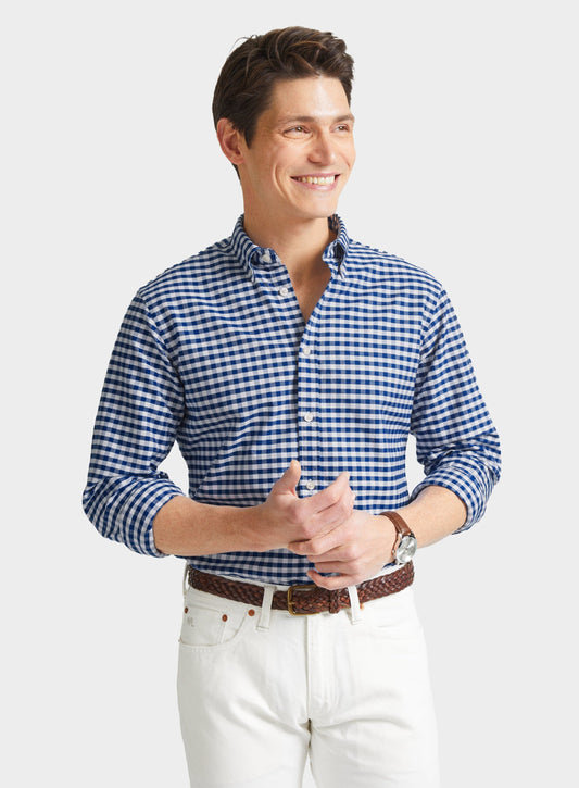Men’s button-down Oxford shirt in Navy Check.