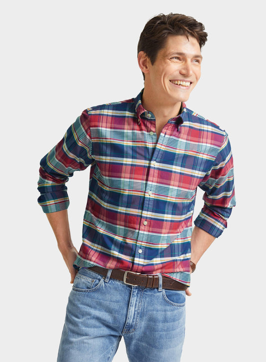 Men’s button-down Oxford shirt in Pink Multi Check.