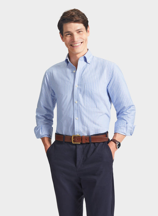 Men’s button-down shirt in Blue and White Stripe.