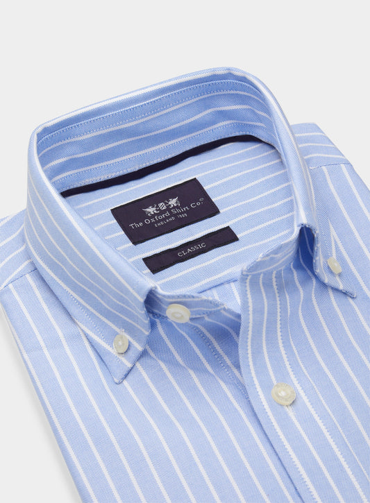 Men’s button-down shirt in Blue and White Stripe.