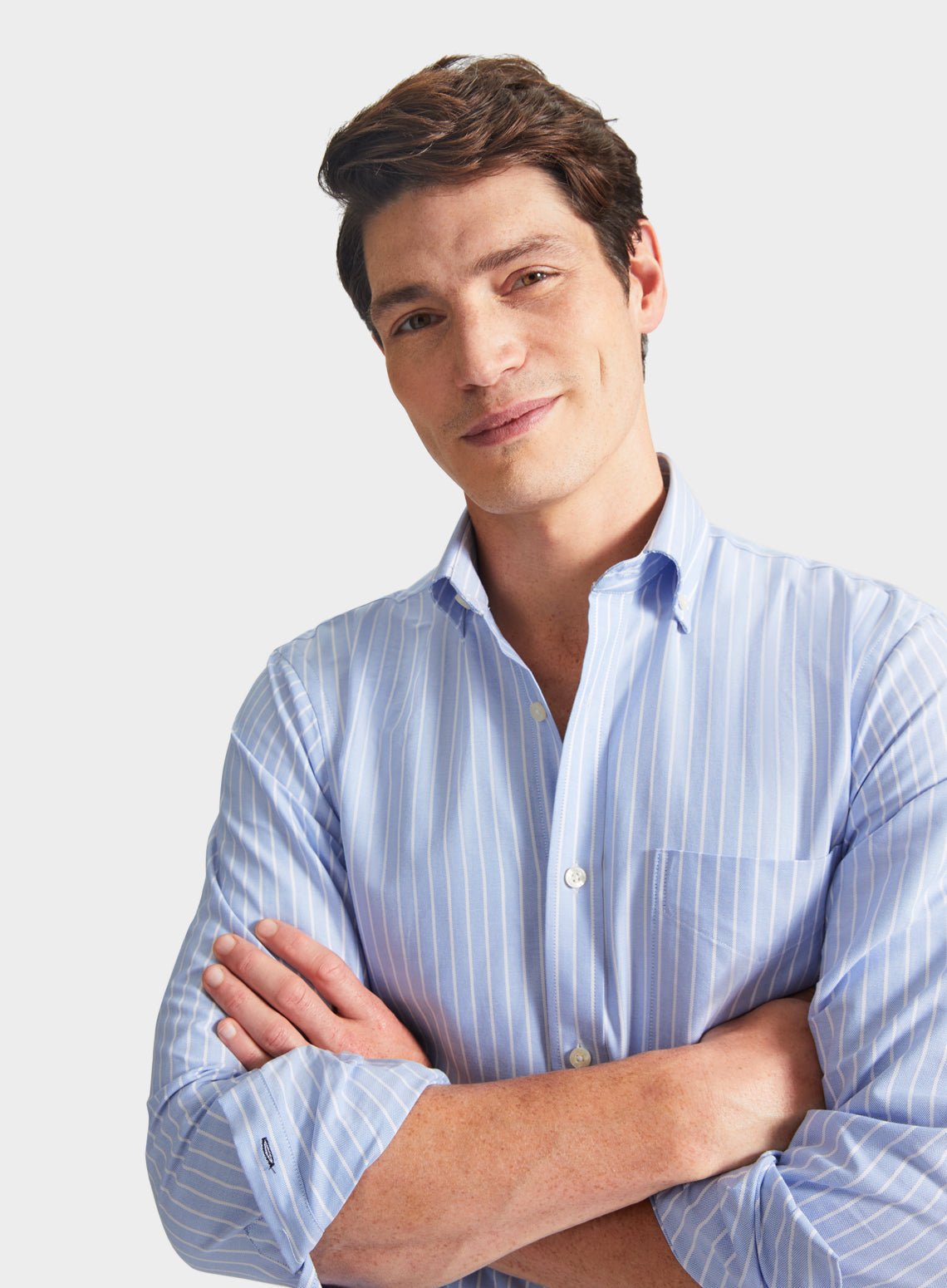 Men’s button-down shirt in Blue and White Stripe.