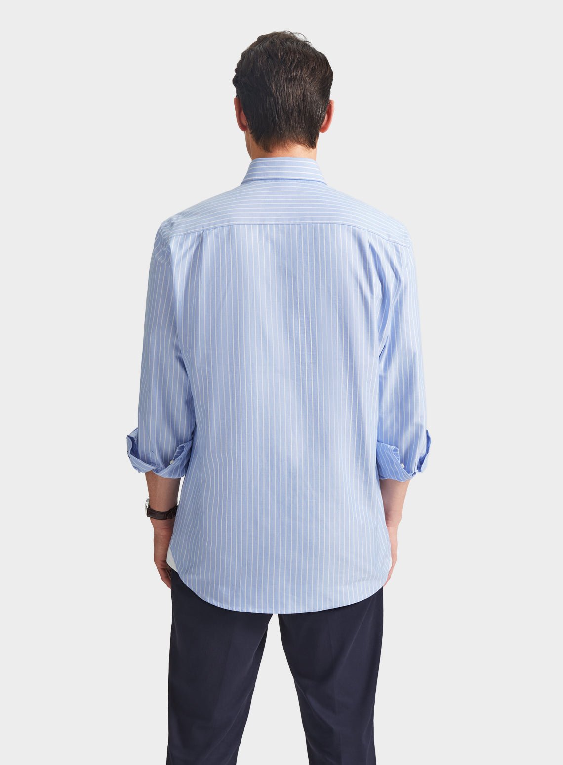 Men’s button-down shirt in Blue and White Stripe.