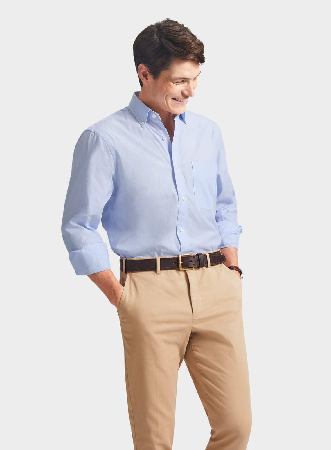 Men’s button-down shirt in Fine Blue Stripe.