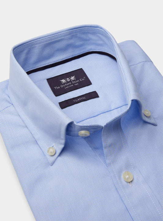 Men’s button-down shirt in Fine Blue Stripe.
