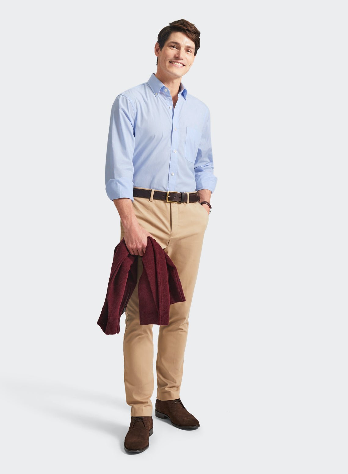 Men’s button-down shirt in Fine Blue Stripe.