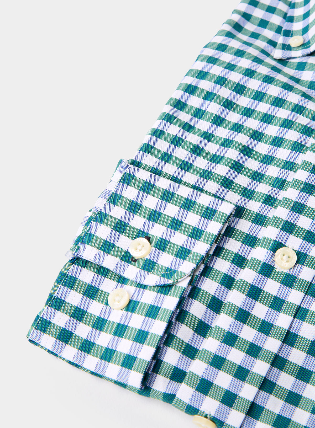 Men’s button-down shirt in Green and Navy Check.