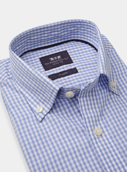 Men’s button-down shirt in Pale Blue Gingham.