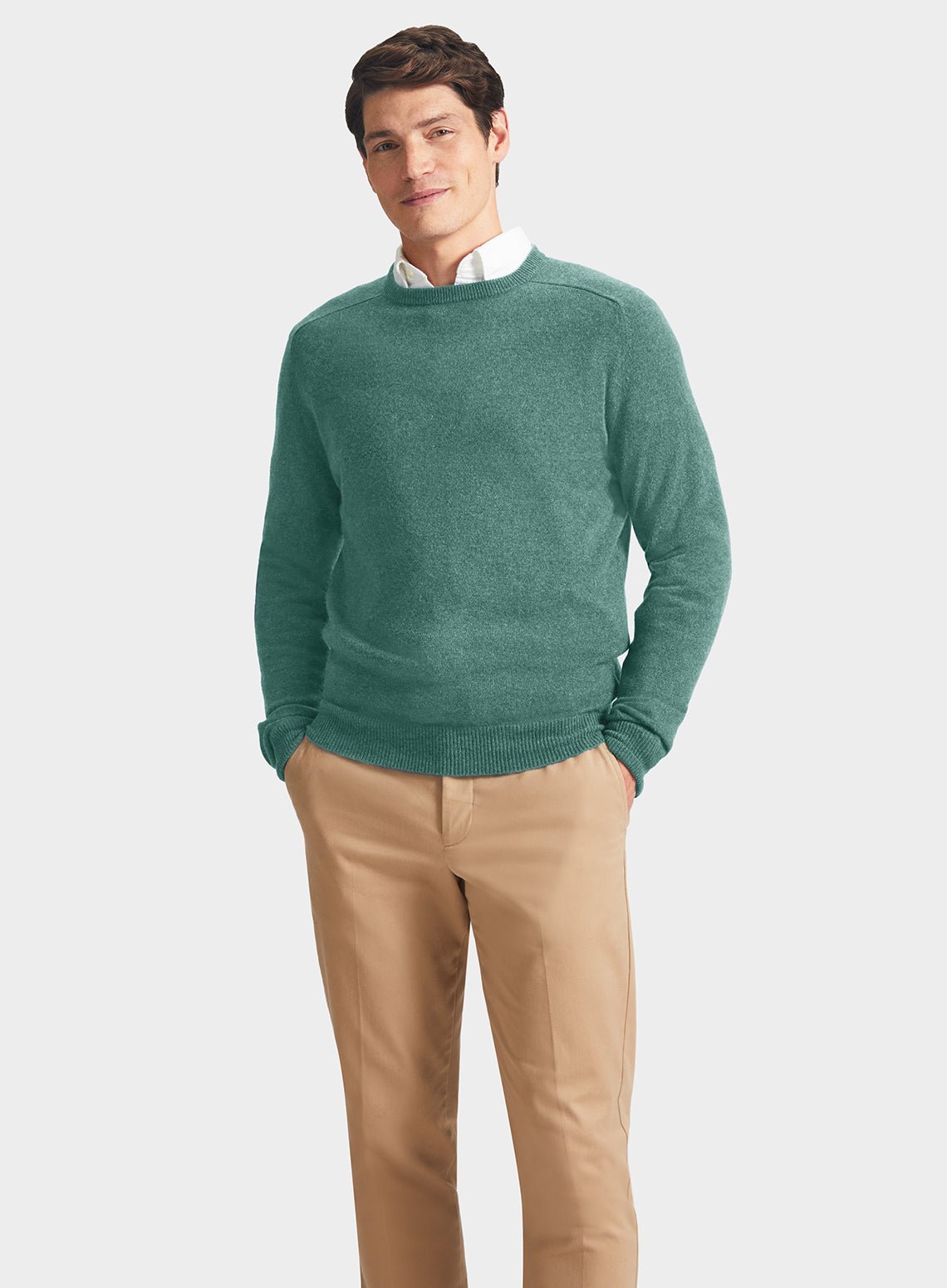 Men’s cashmere crew neck jumper in Green.