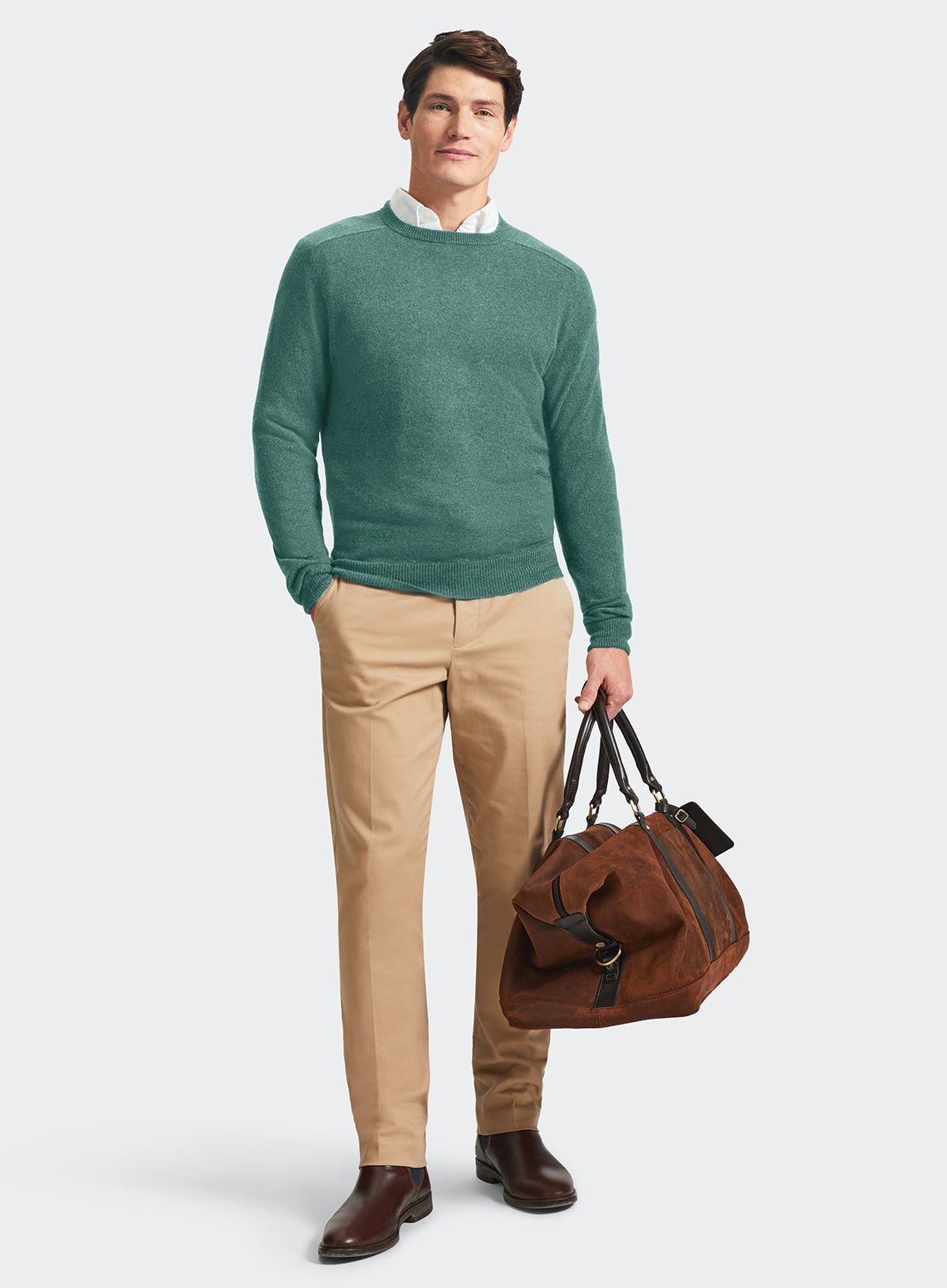 Men’s cashmere crew neck jumper in Green.