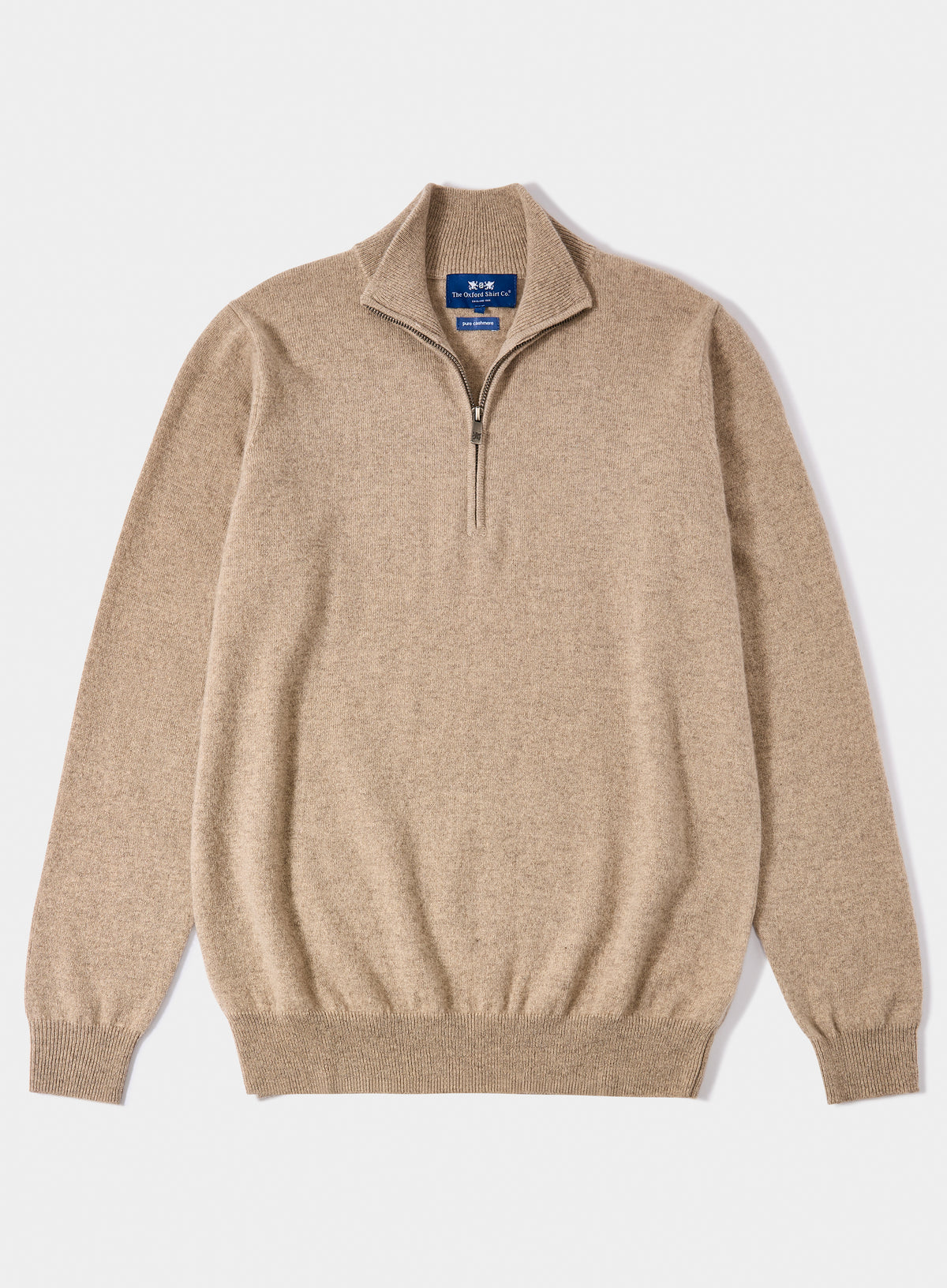 Men’s cashmere quarter zip jumper in Beige.
