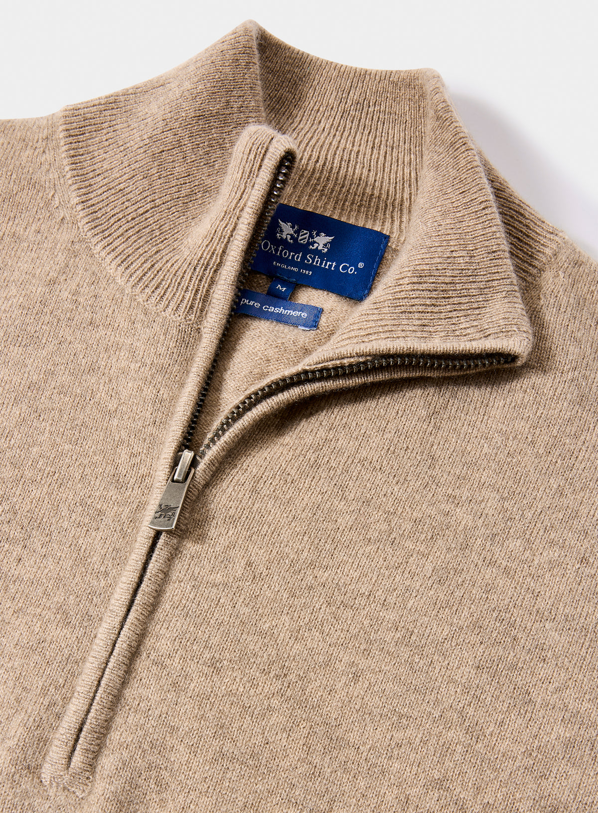 Men’s cashmere quarter zip jumper in Beige.