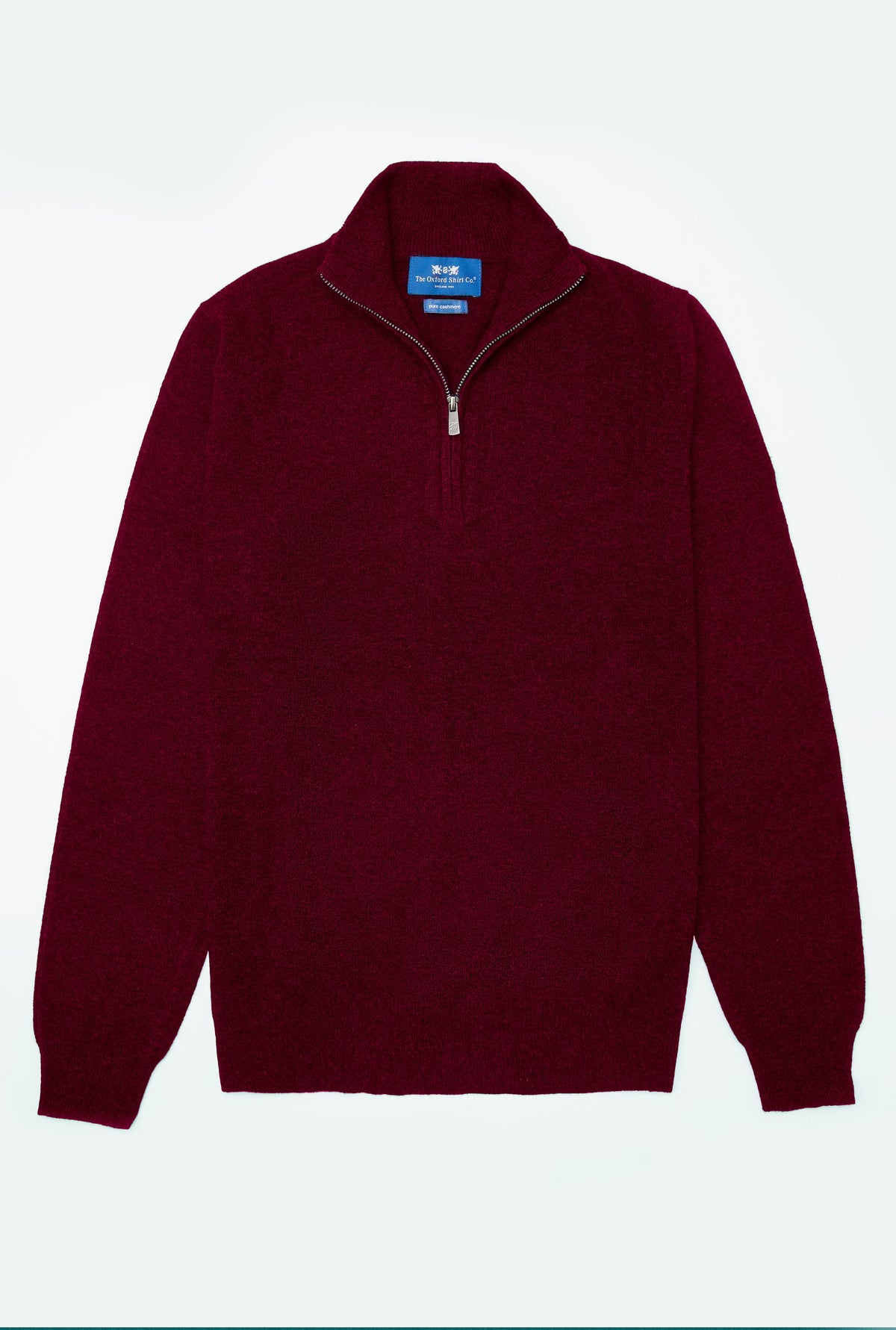 Men’s cashmere quarter zip jumper in Bordeaux.