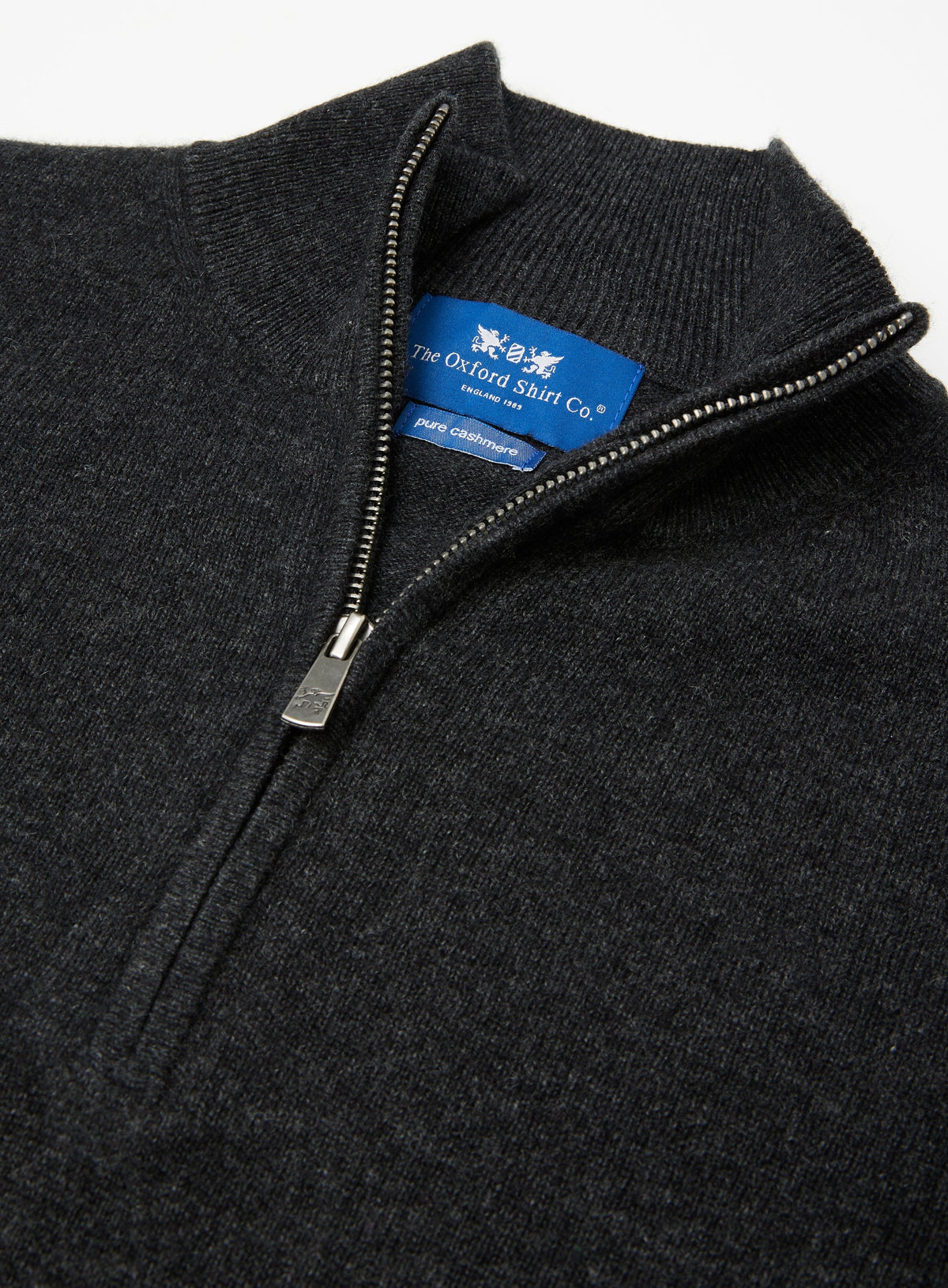 Men’s cashmere quarter zip jumper in Charcoal.