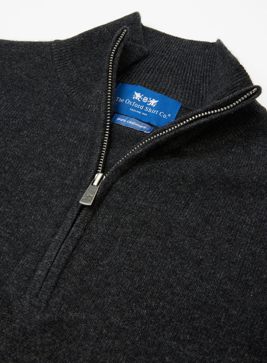 Men’s cashmere quarter zip jumper in Charcoal.