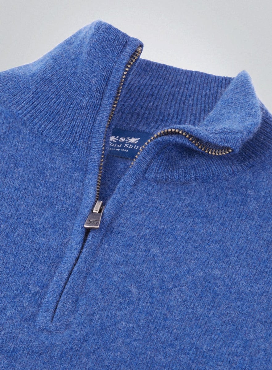 Men’s cashmere quarter zip jumper in Denim.