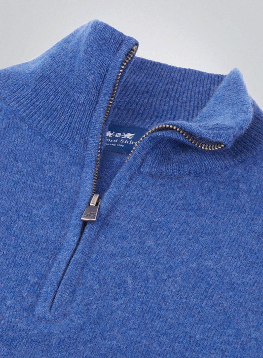 Men’s cashmere quarter zip jumper in Denim.