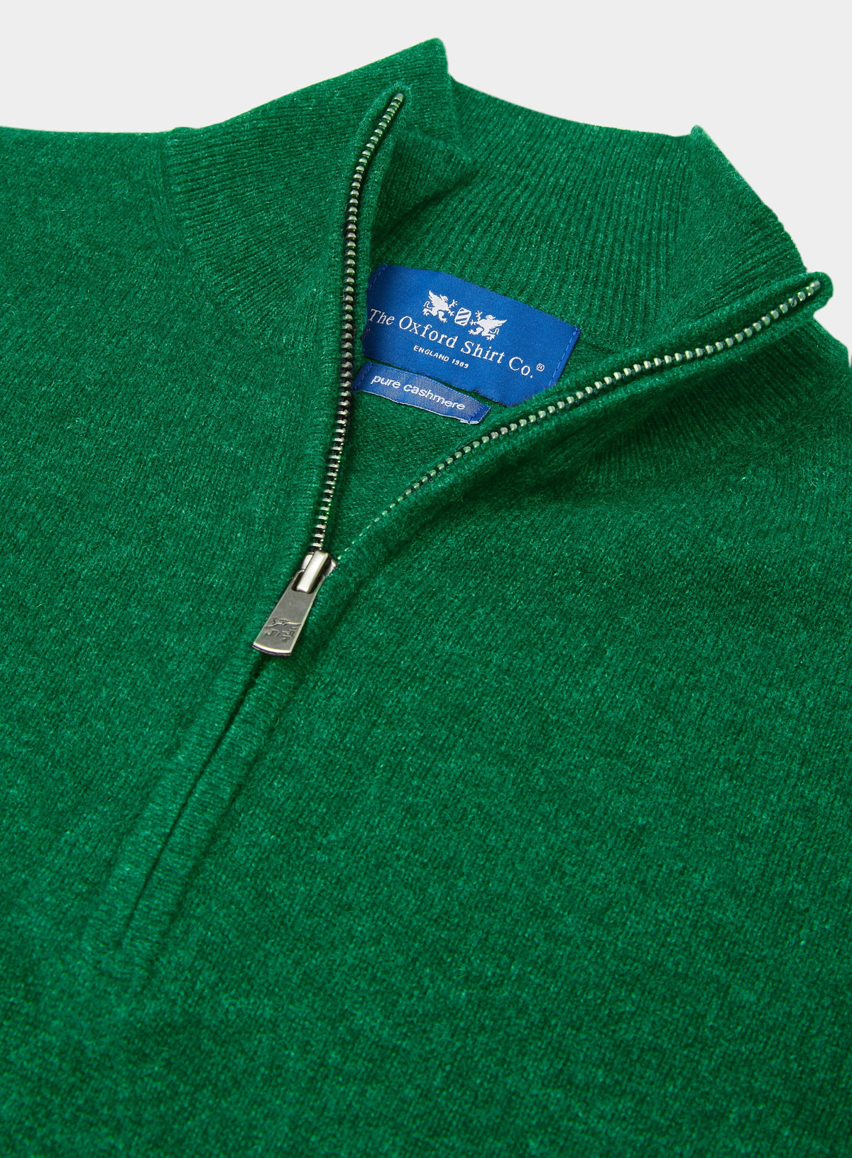 Men’s cashmere quarter zip jumper in Grass.