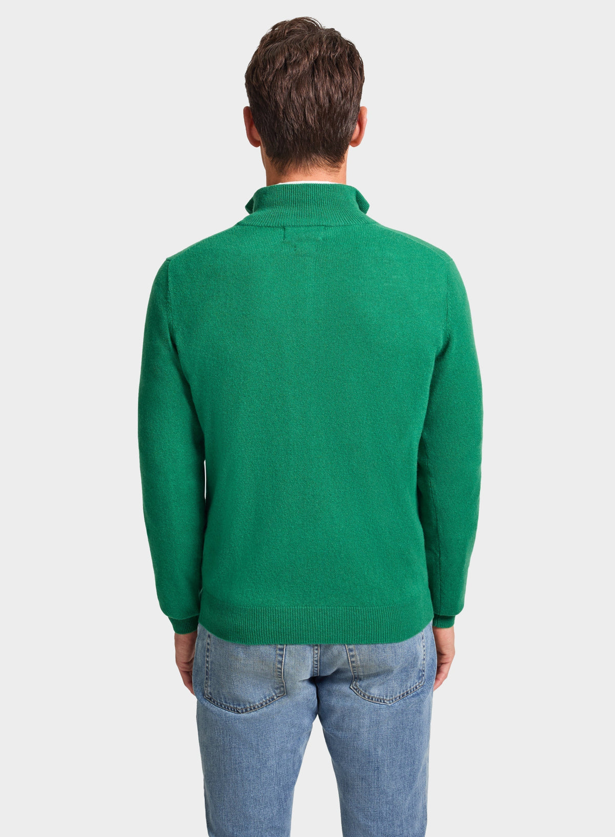 Men’s cashmere quarter zip jumper in Grass.