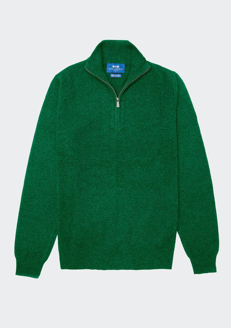 Men’s cashmere quarter zip jumper in Grass.