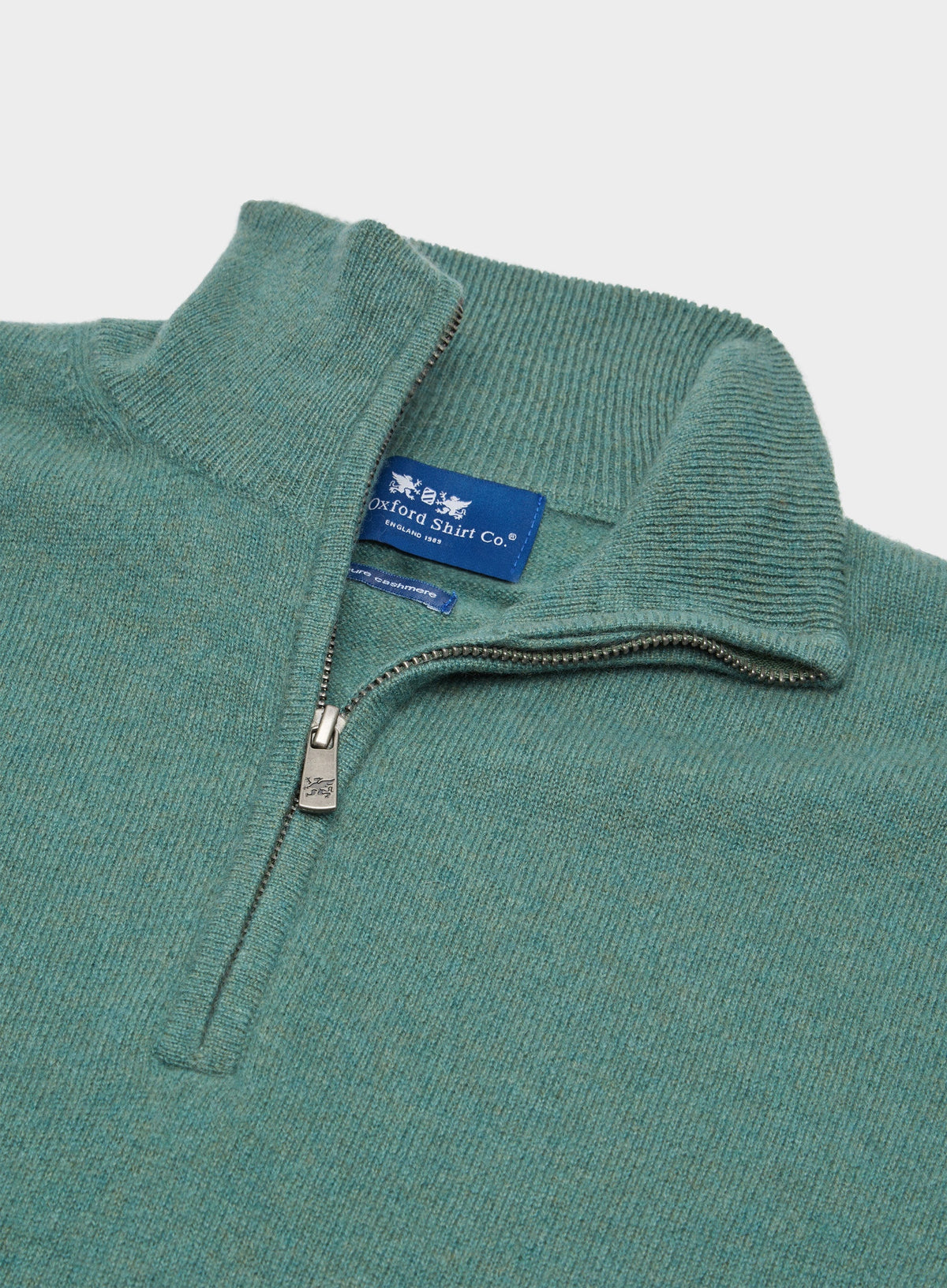 Men’s cashmere quarter zip jumper in Green.