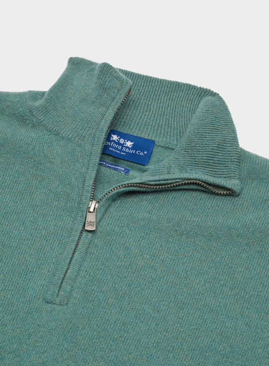 Men’s cashmere quarter zip jumper in Green.