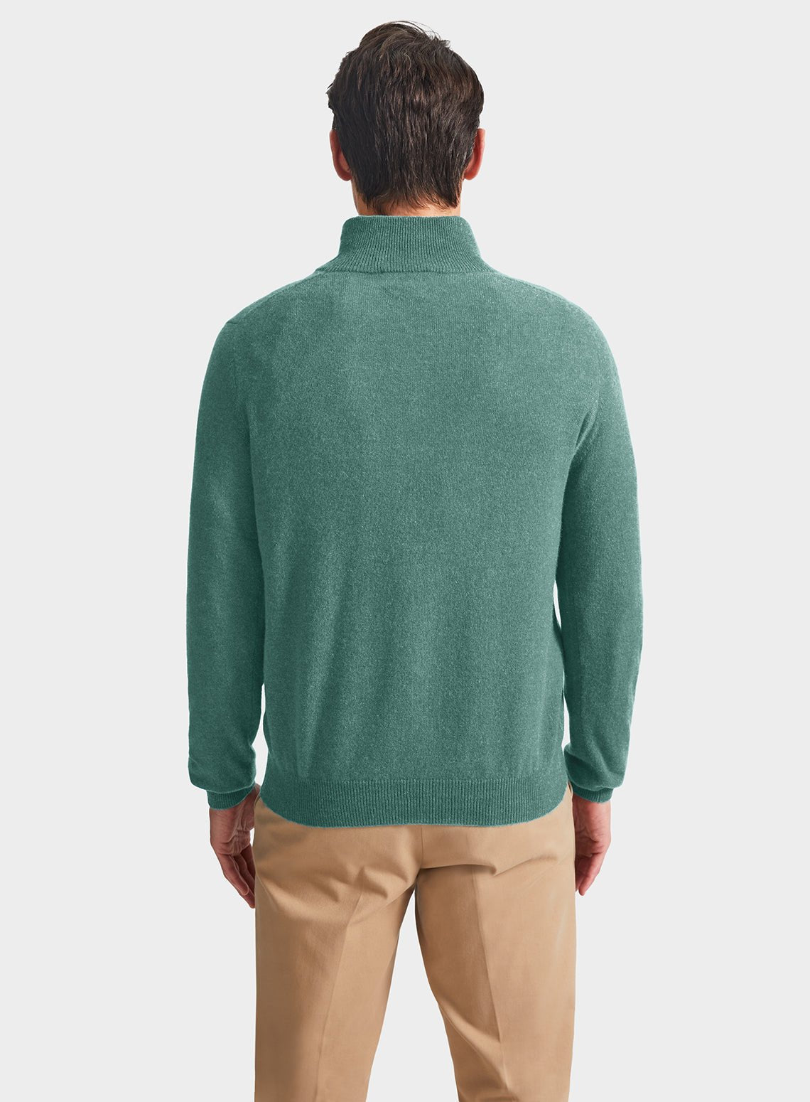Men’s cashmere quarter zip jumper in Green.