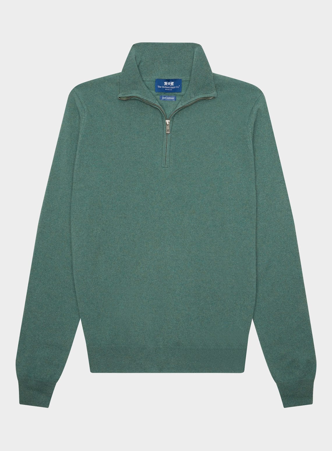 Men’s cashmere quarter zip jumper in Green.
