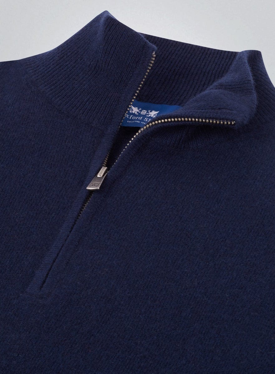 Men’s cashmere quarter zip jumper in Navy.