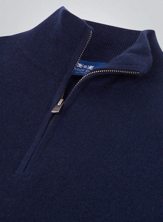 Men’s cashmere quarter zip jumper in Navy.