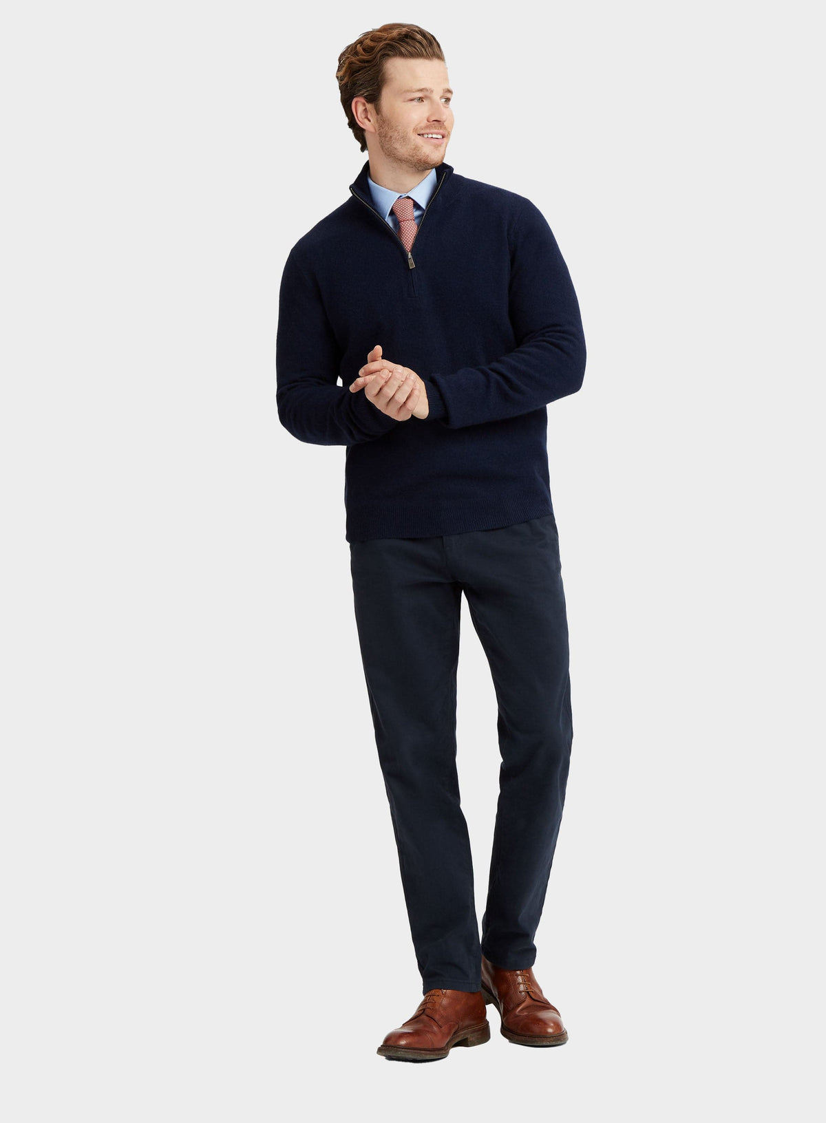 Men’s cashmere quarter zip jumper in Navy.
