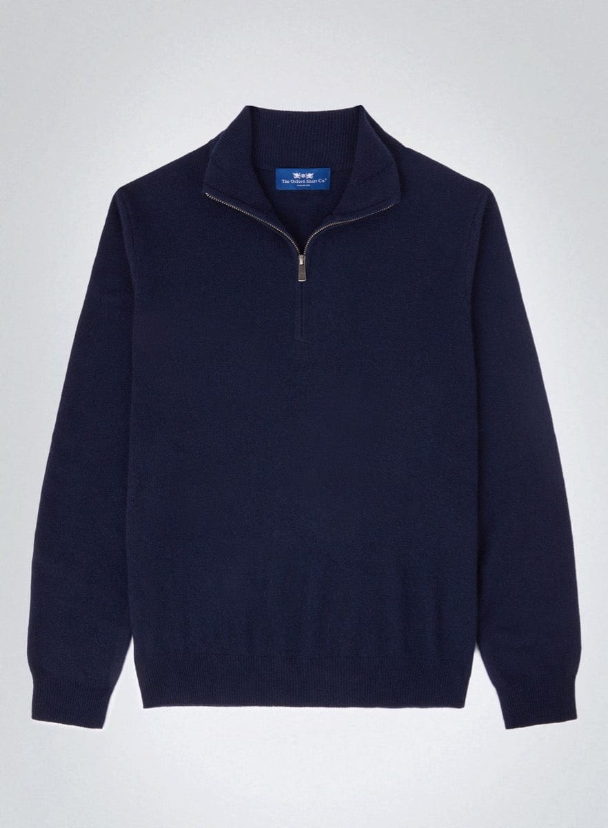 Men’s cashmere quarter zip jumper in Navy.