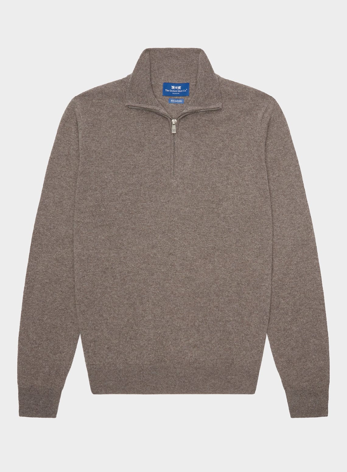 Men’s cashmere quarter zip jumper in Otter.