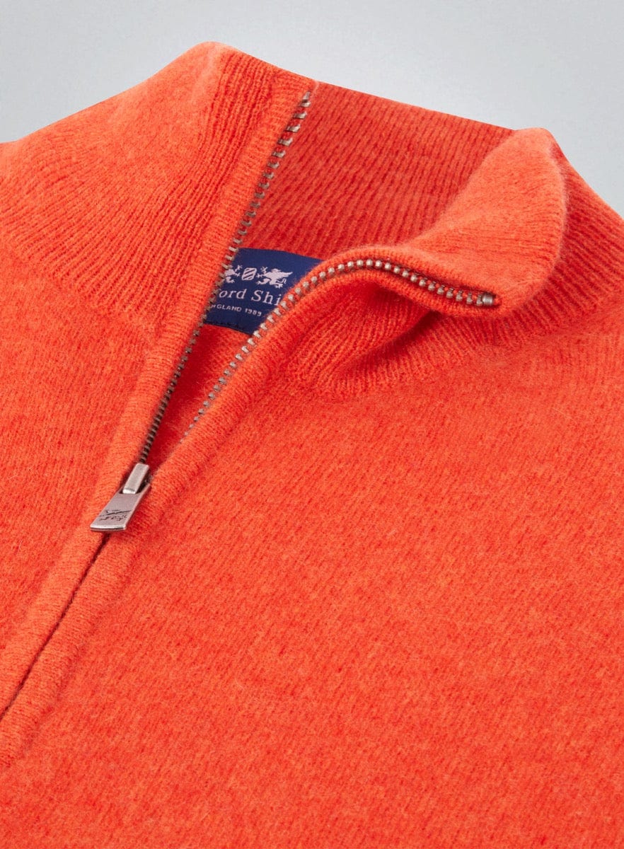 Men’s cashmere quarter zip jumper in Rust.